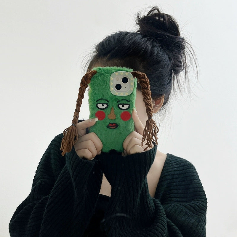 Funny cartoon braided girl iPhone 17 case | hairy anti-drop