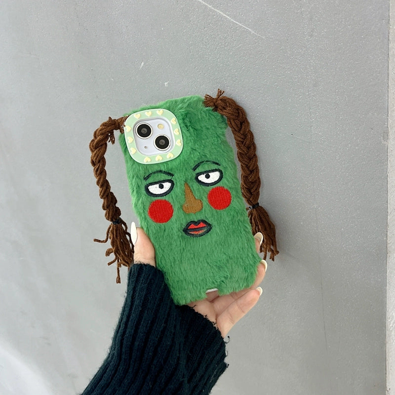 Funny cartoon braided girl iPhone 17 case | hairy anti-drop
