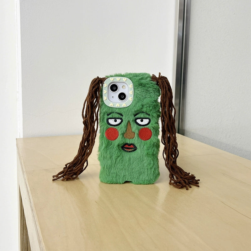 Funny cartoon braided girl iPhone 17 case | hairy anti-drop