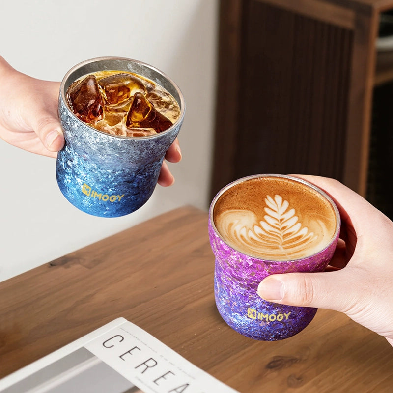 Aimange pure titanium cup household high-value double-layer coffee cup office tea cup couple pair cup gift customization