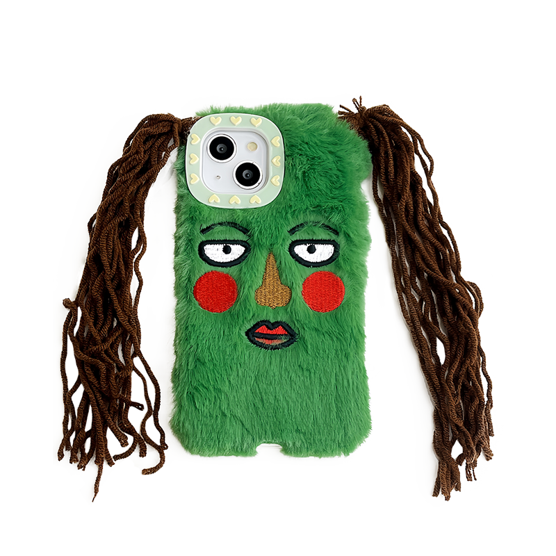 Funny cartoon braided girl iPhone 17 case | hairy anti-drop