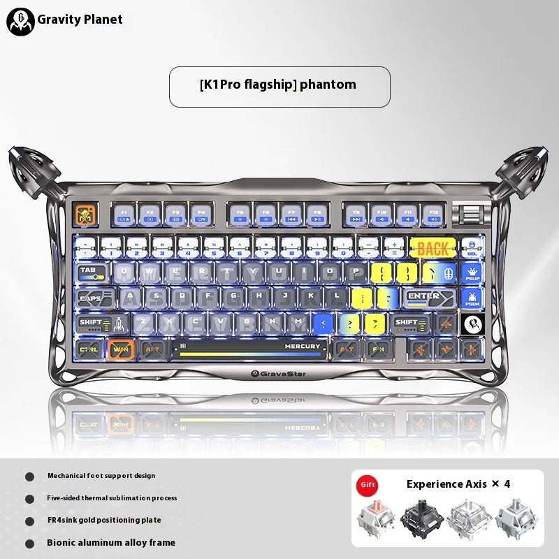 Gravastar K1 Mechanical Keyboard Bluetooth Wireless Aluminium Alloy Tri-Mode RGB Light E-sports Gaming Keyboard PC Accessories