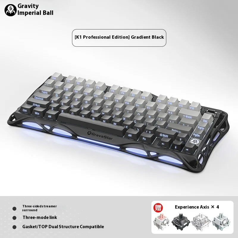 Gravastar K1 Mechanical Keyboard Bluetooth Wireless Aluminium Alloy Tri-Mode RGB Light E-sports Gaming Keyboard PC Accessories