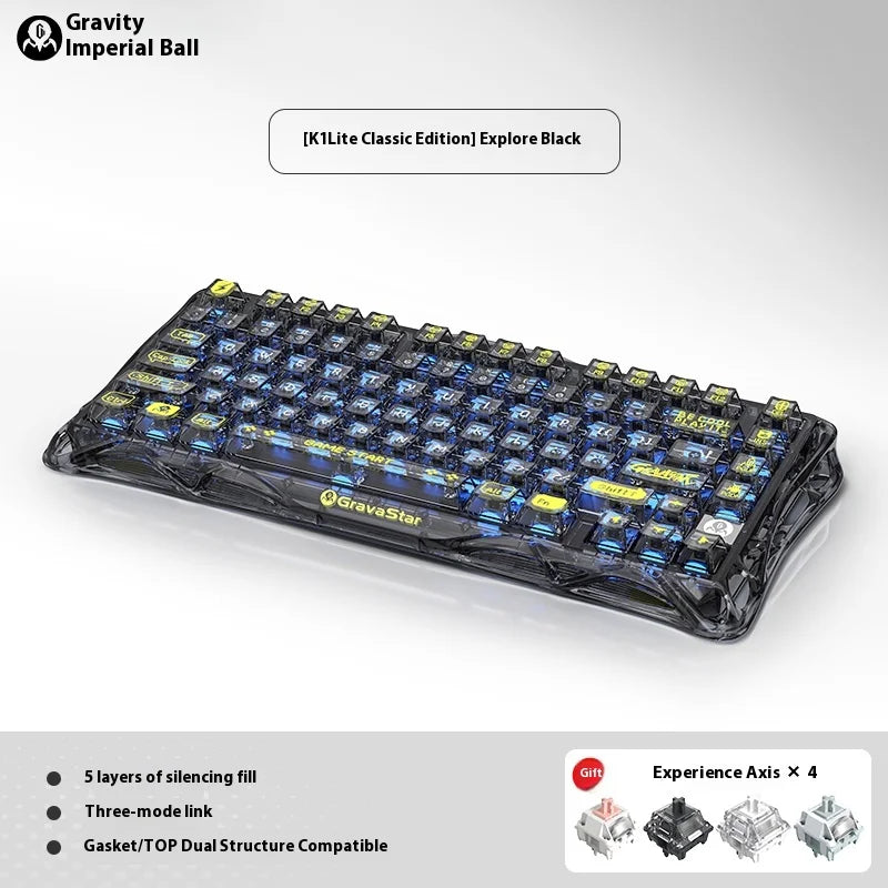 Gravastar K1 Mechanical Keyboard Bluetooth Wireless Aluminium Alloy Tri-Mode RGB Light E-sports Gaming Keyboard PC Accessories