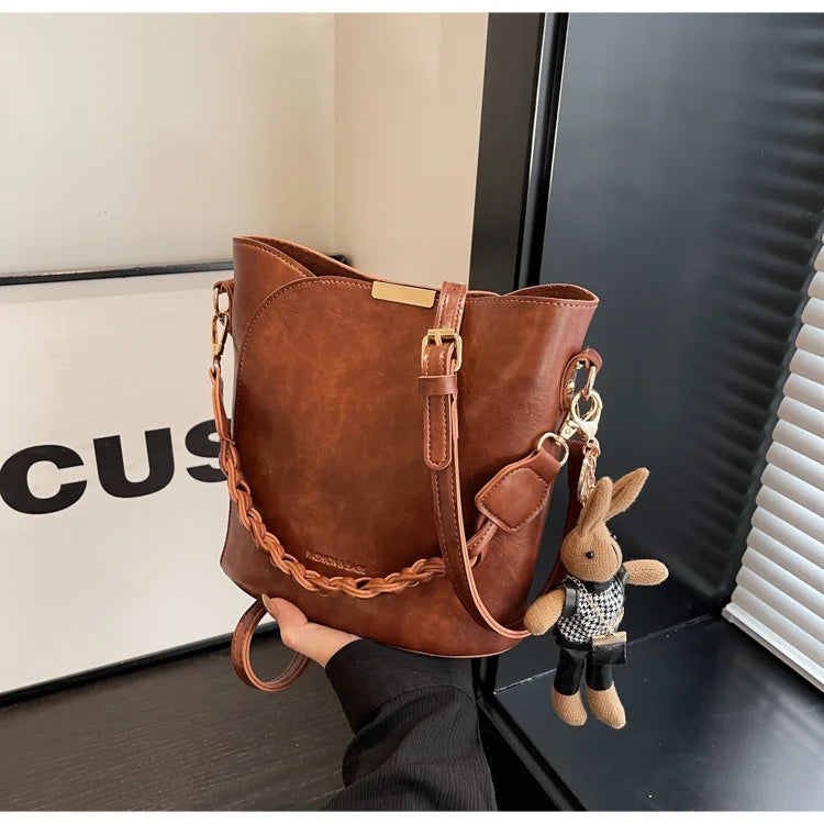 2025 Vintage Bucket Bag Women Retro Crossbody Tote Designer-Style Full Grain Leather Girls Shoulder Purse Must-Have Handbag