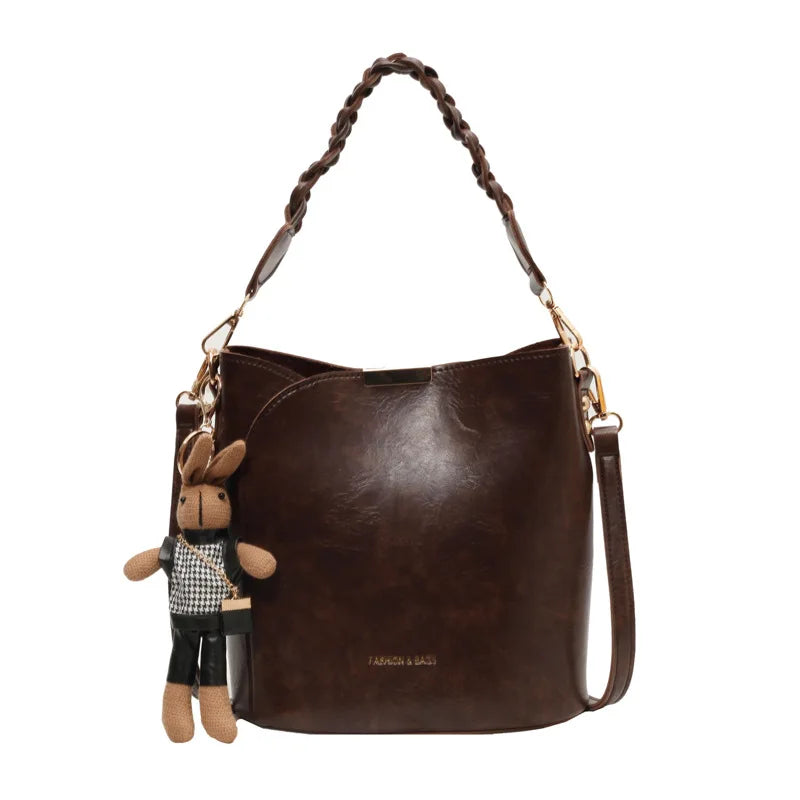 2025 Vintage Bucket Bag Women Retro Crossbody Tote Designer-Style Full Grain Leather Girls Shoulder Purse Must-Have Handbag