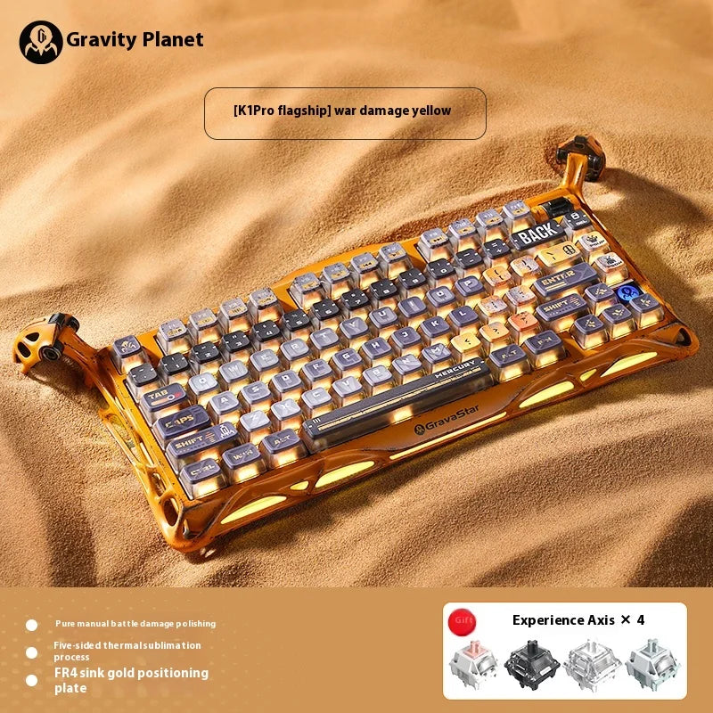 Gravastar K1 Mechanical Keyboard Bluetooth Wireless Aluminium Alloy Tri-Mode RGB Light E-sports Gaming Keyboard PC Accessories