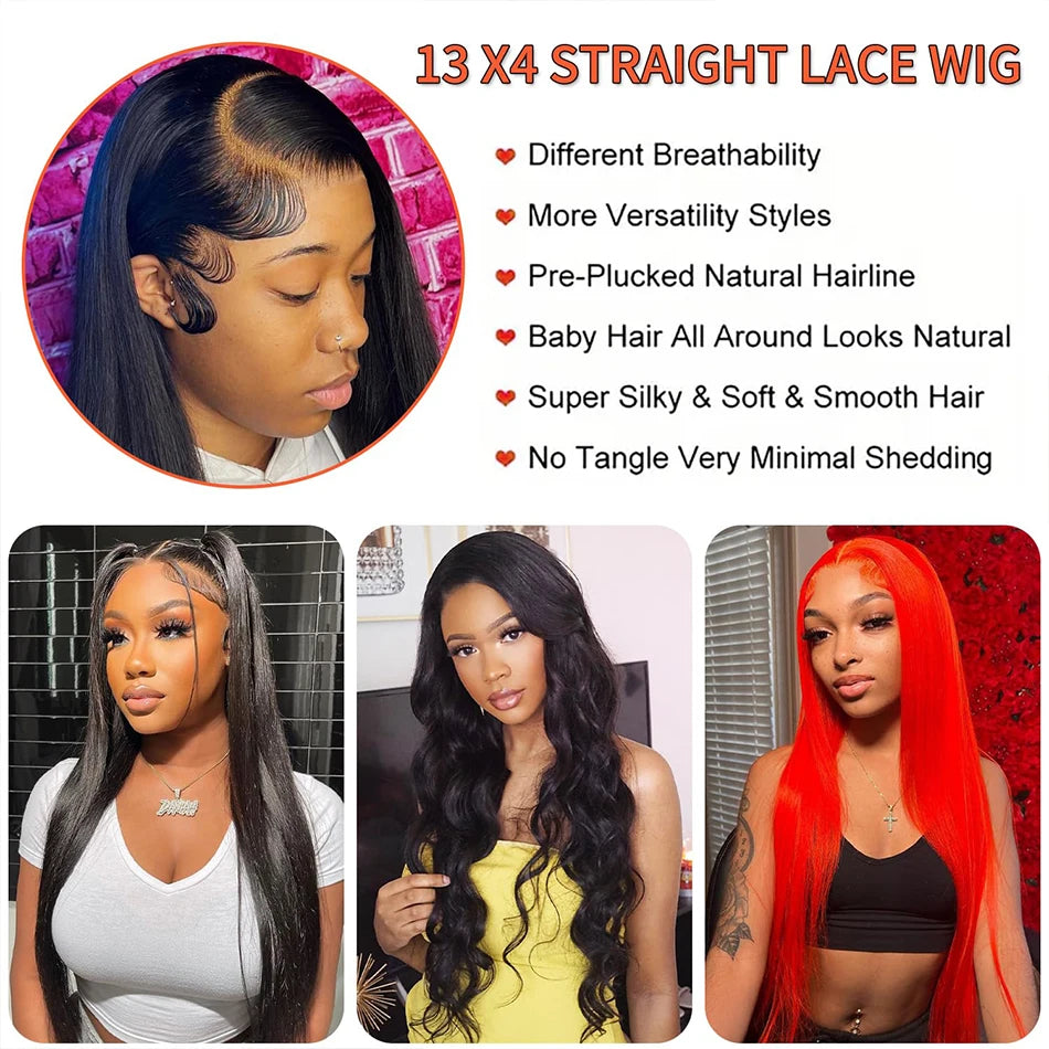 30 Inches Straight Lace Front Human Hair Wigs Fro Black Women Brazilian Lace Frontal Wig Human Hair Bleached Knots Natural Color