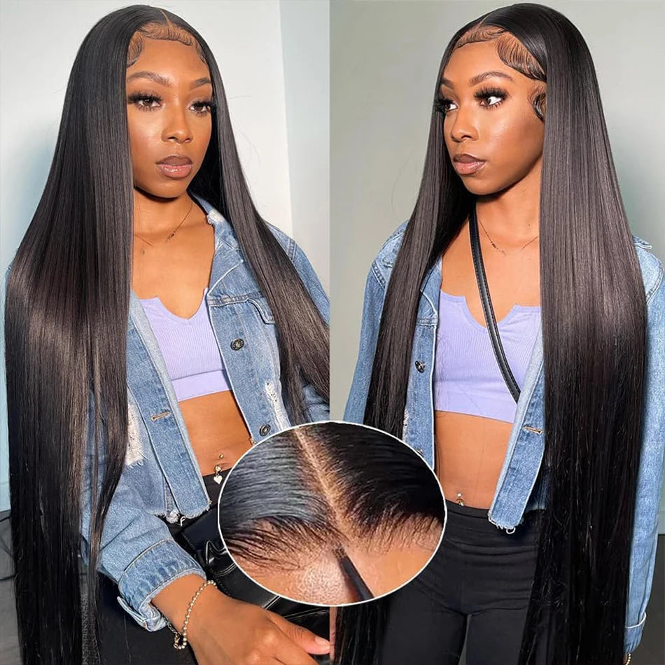 30 Inches Straight Lace Front Human Hair Wigs Fro Black Women Brazilian Lace Frontal Wig Human Hair Bleached Knots Natural Color