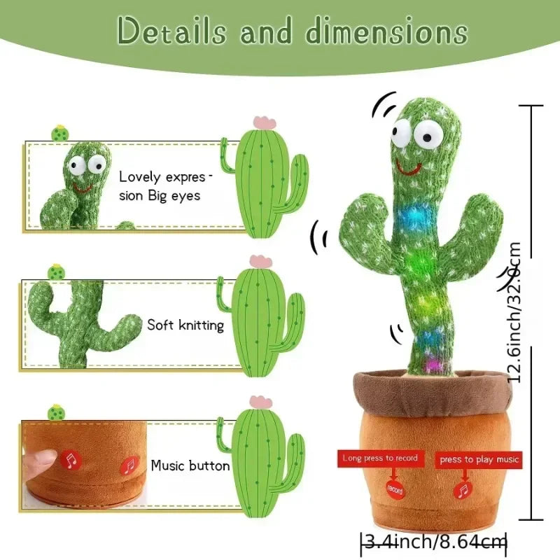 Christmas New Cactus Toy that Can Dance and Speak Singing Imitation Recording Repeats What You Say Cactus Rechargeable Plush Toy