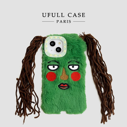 Funny cartoon braided girl iPhone 17 case | hairy anti-drop