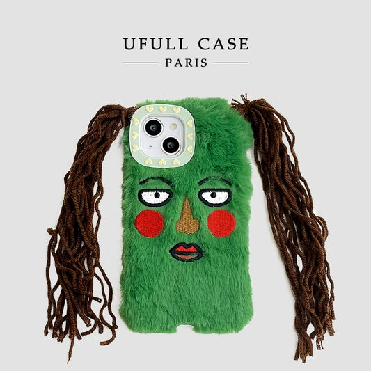 Funny cartoon braided girl iPhone 17 case | hairy anti-drop