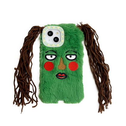 Funny cartoon braided girl iPhone 17 case | hairy anti-drop
