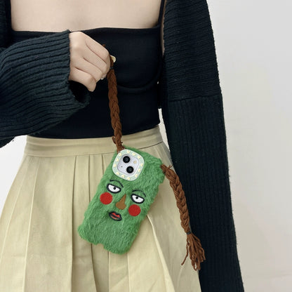 Funny cartoon braided girl iPhone 17 case | hairy anti-drop