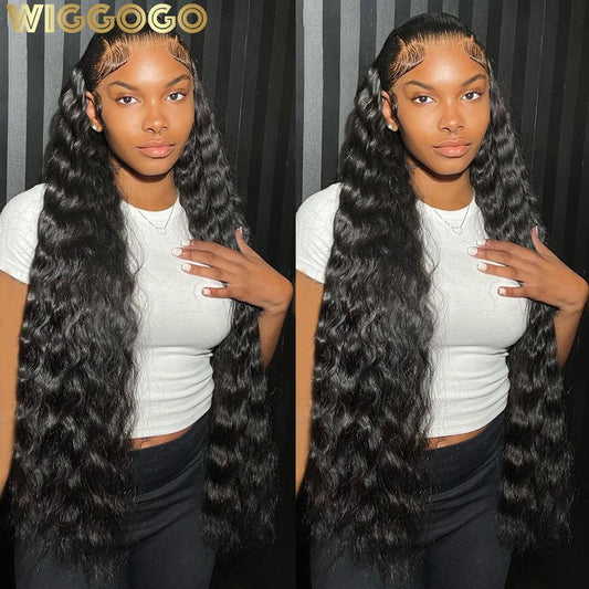 Wiggogo 40 Inch Human Hair 13X4 Deep Wave Frontal Wig 13X6 Curly Hd Lace Front Wigs Brazilian Water Wave 5x5 Hd Lace Closure Wig