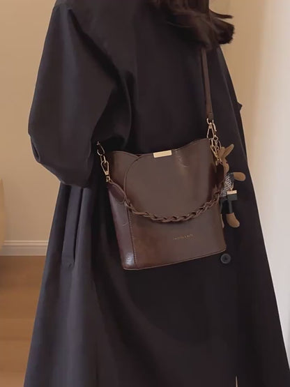 2025 Vintage Bucket Bag Women Retro Crossbody Tote Designer-Style Full Grain Leather Girls Shoulder Purse Must-Have Handbag